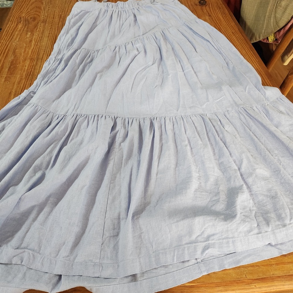 Abercrombie & Fitch Linen Blend Maxi Dress Lrg Blue Asymmetric Tiers Adjustable - Picture 4 of 13